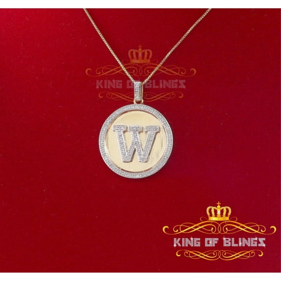King Of Bling's Real 0.25ct Diamond Sterling Silver Initial Circle 'W' Necklace Yellow Pendant