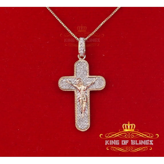King Of Bling's Real 0.33ct Diamond 925 Sterling Silver CROSS Charm Necklace Yellow Pendant