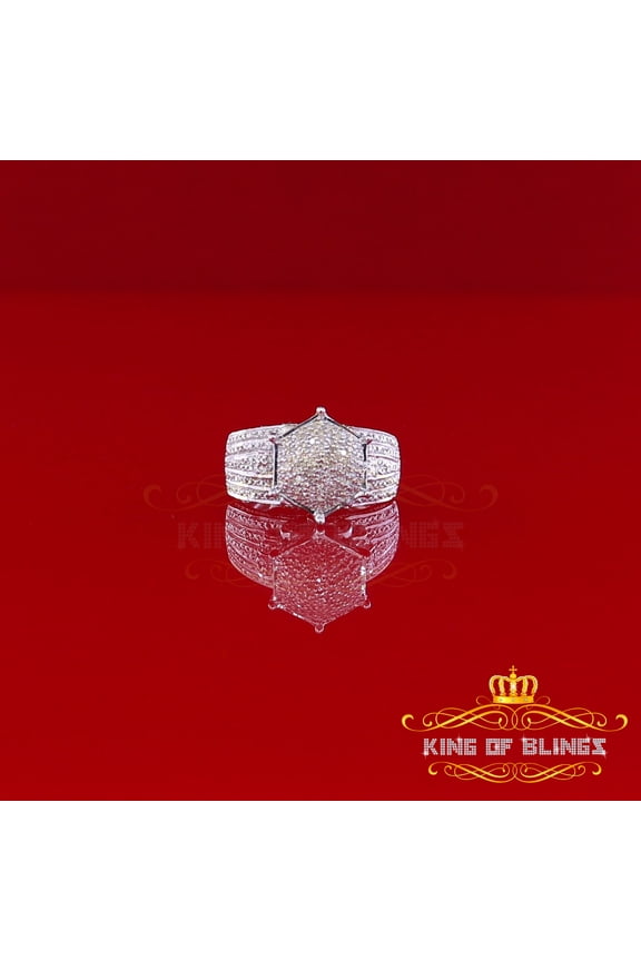 King Of Bling's Real Diamond 0.20ct Womens Sterling Silver White Cocktail Hexagonal Ring SZ 6.5