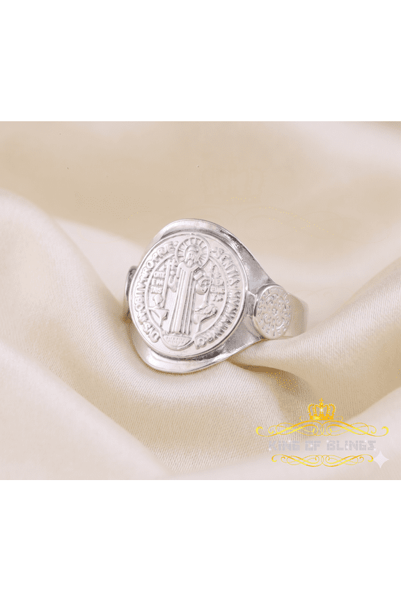 King Of Bling's Religious White 925 Sterling Silver St. Benedict Exorcism Women/Men's Ring SZ 8