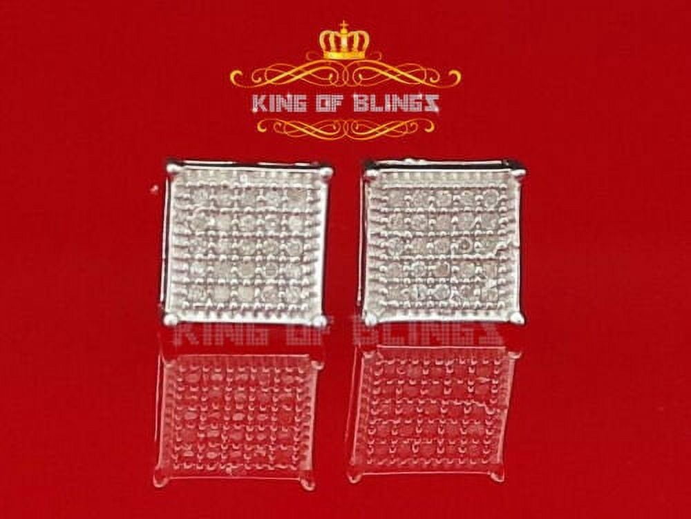 King Of Bling's Sterling 925 White Silver 0.15ct Diamond Women & Men Square Earrings