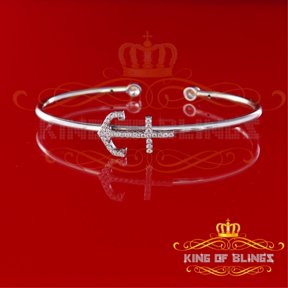 King Of Bling's Sterling Silver Fancy Anchor White Bangle Cubic Zirconia Adjustable SZ 7 Inch