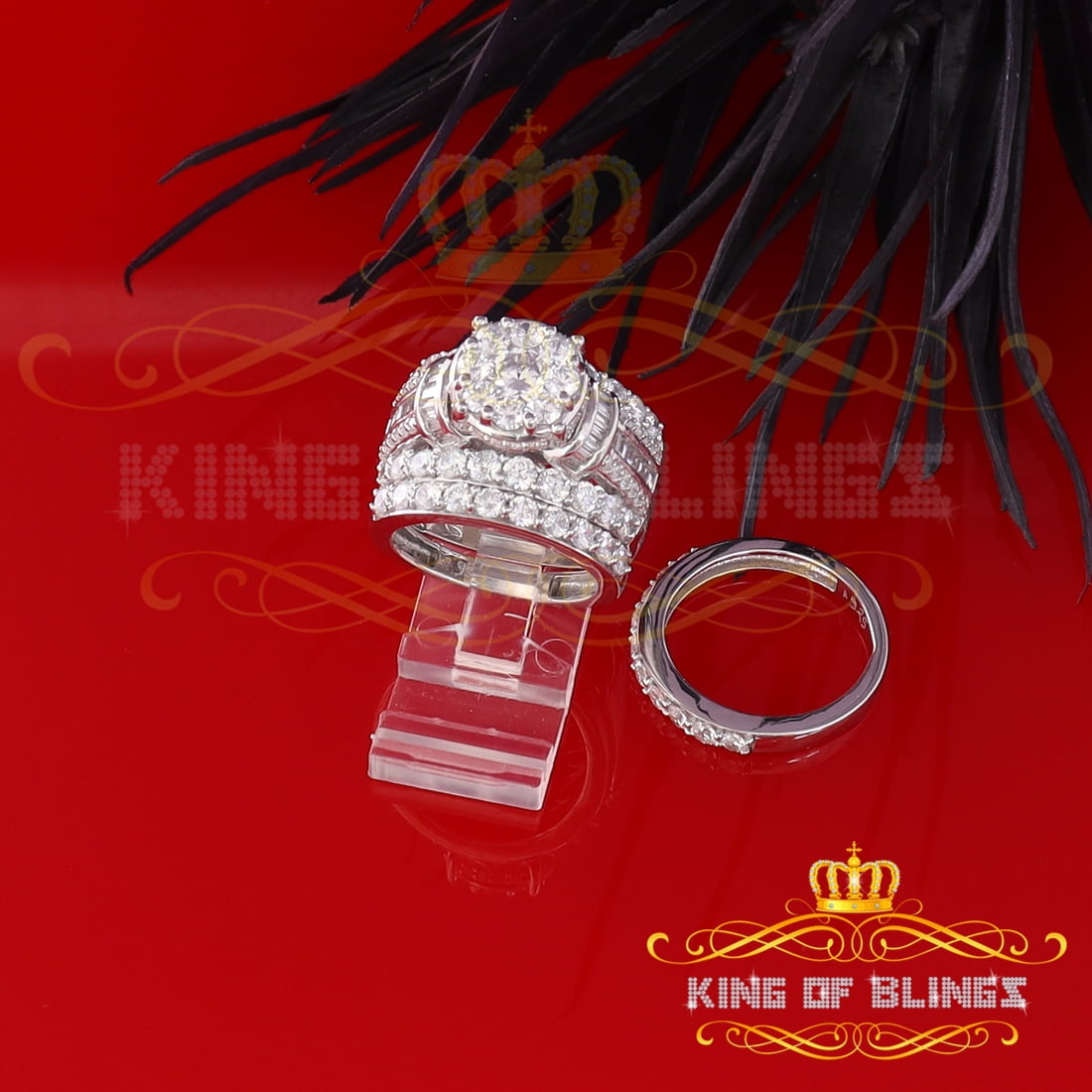 King Of Bling's Sterling Silver Trio Round Cubic Zirconia 13.20ct White Women Bridal Ring Size 9