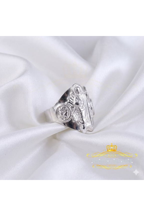 King Of Bling's White 925 Sterling Silver St Jude Thaddeus Women's /women Religious Ring SZ 7