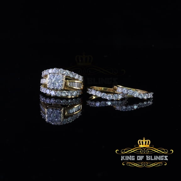 King Of Bling's Yellow 925 Silver 7.50ct Cubic Zirconia 3 Piece Halo Bridal Women's Ring Size 8