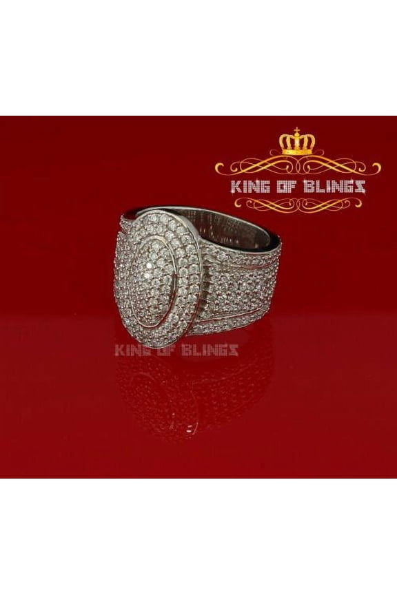 King of Bling's 925 Sterling Silver White 7.50ct Cubic Zirconia Oval Men's Big Ring Size 10