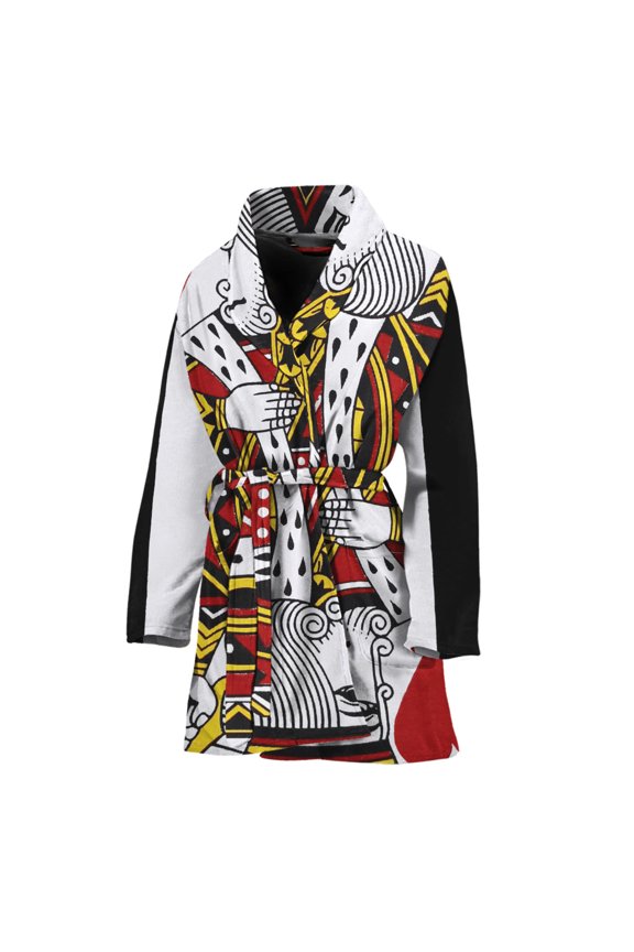 King Of Hearts Playing Card Women Bathrobe One Size Univeral Fits, King Card Poker Fashion Lightweight Plush Fleece Long Robe For Women