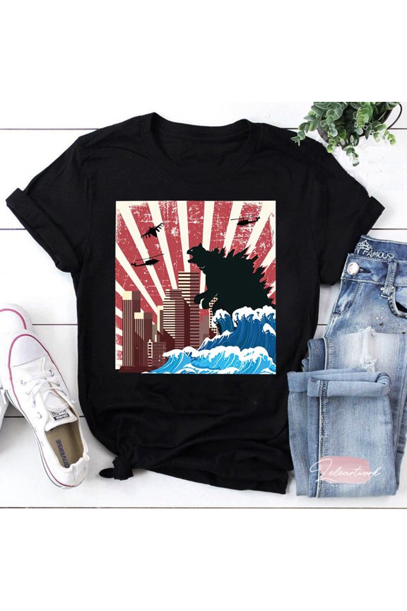 King Of Monster Giant Lizard Japan Cinema Graphic Tee Retro Style Top,for unisex up to 5XL