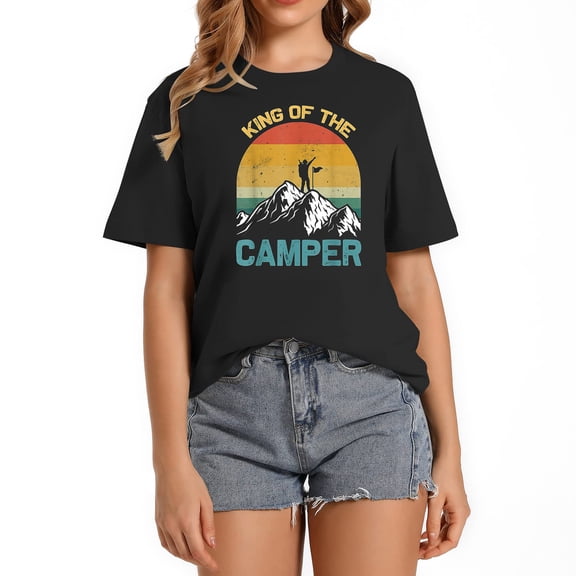 King Of The Camper Matching Camping Travel Retro V Women's Graphic Tee: Comfortable and Stylish Short Sleeve Top