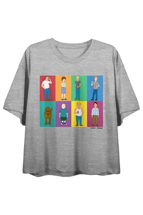 King Of The Hill Characters In Colored Boxes Crew Neck Short Sleeve Gray Heather Women's Crop Top-Large