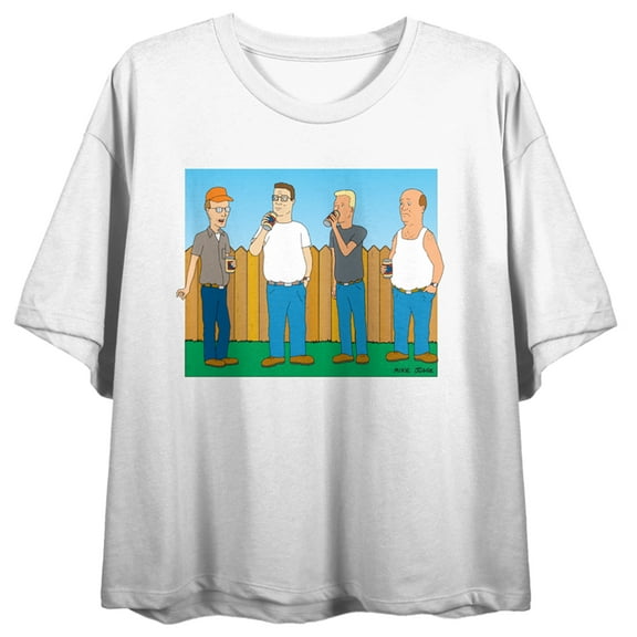 King Of The Hill Characters In Conversation Crew Neck Short Sleeve Women's White Crop Top-Small