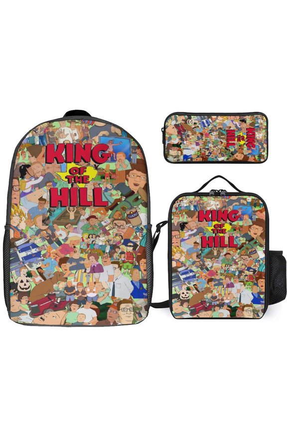King Of The Hill Hank Backpacks 3pcs Set Laptop Shoulder Bags Casual Daypack Lunch Bag Pencil Case Travel Hiking Work