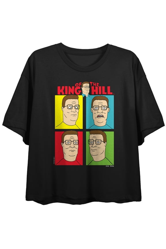 King Of The Hill Hank Hill In Colorful Rectangles Crew Neck Short Sleeve Women's Black Crop Top
-Medium