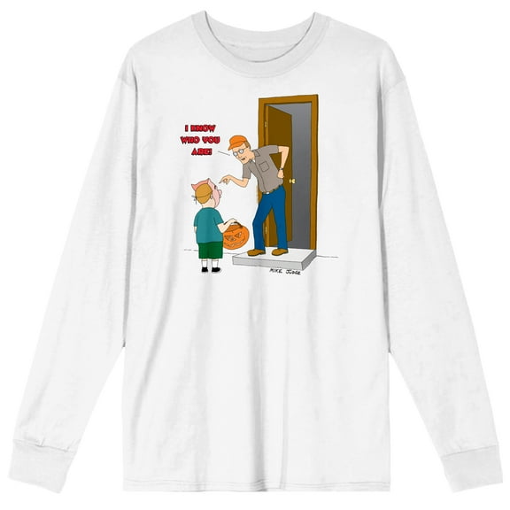 King Of The Hill I Know Who You Are Crew Neck Long Sleeve White Adult Tee-XL