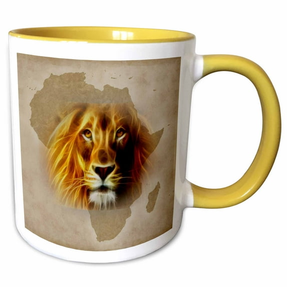 3drose, King of the Jungle Lion and Africa Map Art Original, 11oz Two-tone Yellow Mug