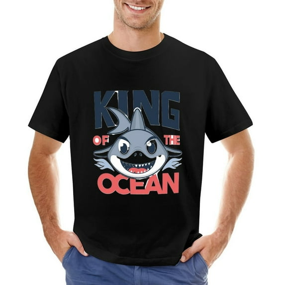 King Of The Ocean Vintage T-shirt Mens Cotton Classic Crewneck Short Sleeve Tees Unisex Black L