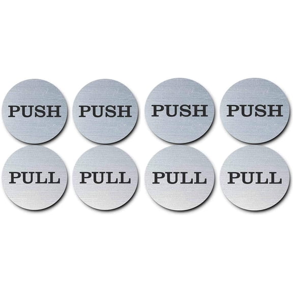 King Of Wonder 2" Inch Round Push Pull Door Signs (Brushed Silver) 304 Grade Stainless Steel (Pack of 4)