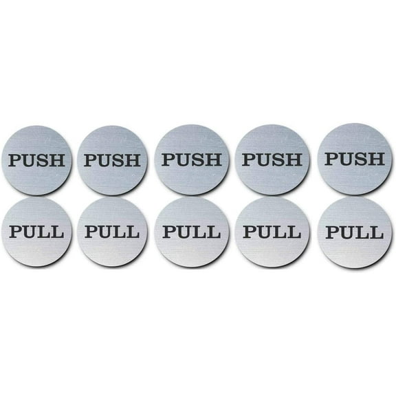 King Of Wonder 2" Inch Round Push Pull Door Signs (Brushed Silver) 304 Grade Stainless Steel (Pack of 5)