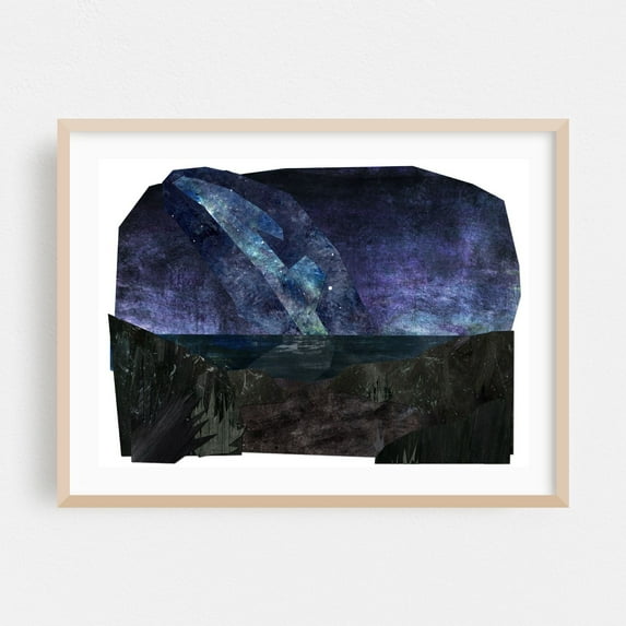 King Orry's big road. - Andreas Isle of Man Collage Abstract Night Sky Surrealism Mystical Cosmic Moody Landscape Oak Framed Wall Art Print 9 x 12 inches