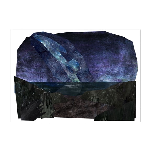 King Orry's big road. - Andreas Isle of Man Collage Abstract Night Sky Surrealism Mystical Cosmic Moody Landscape Unframed Wall Art Print 32 x 48 inches