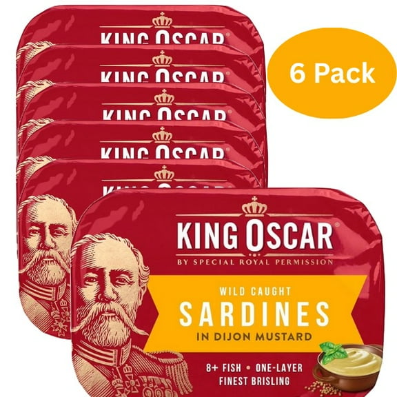 King Oscar Premium Sardines in Dijon Mustard, 3.75 Ounce Cans (Pack of 6), Wild Caught Canned Sardines