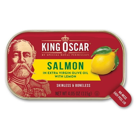 (3 pack) King Oscar Skinless & Boneless Premium Salmon in Olive Oil with Lemon, 4.05 oz