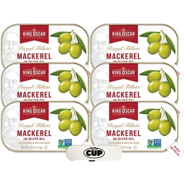 King Oscar Skinless & Boneless Mackerel Fillets in Olive Oil 4.05 oz (Pack of 6) with By The Cup Toothpicks