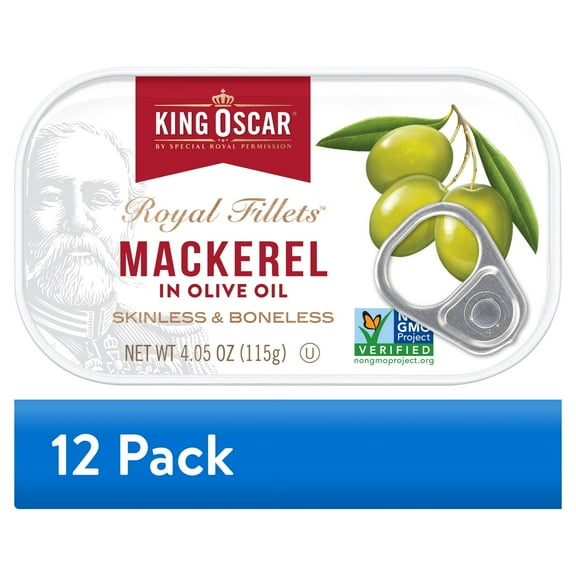 (12 pack) King Oscar Wild Caught Skinless & Boneless Mackerel in Olive Oil 4.05 oz