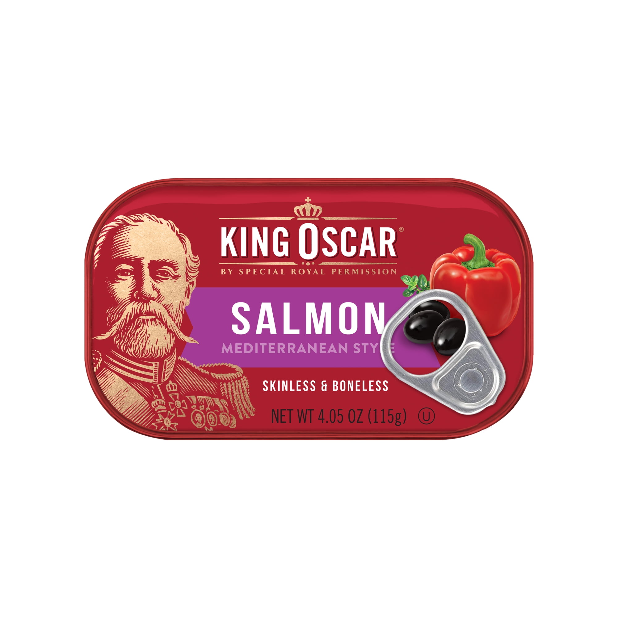 King Oscar Skinless & Boneless Premium Salmon in Olive Oil, Mediterranean Style, 4.05 oz