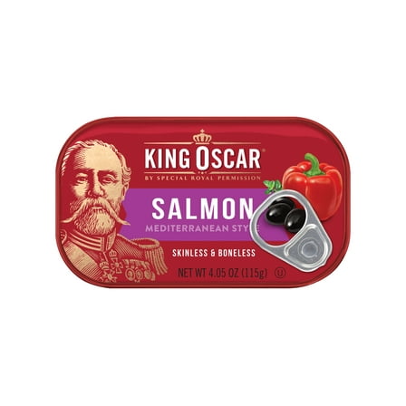 King Oscar Skinless & Boneless Premium Salmon in Olive Oil, Mediterranean Style, 4.05 oz