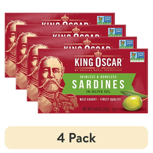 (4 pack) King Oscar Skinless & Boneless Sardines in Olive Oil, 4.38 oz