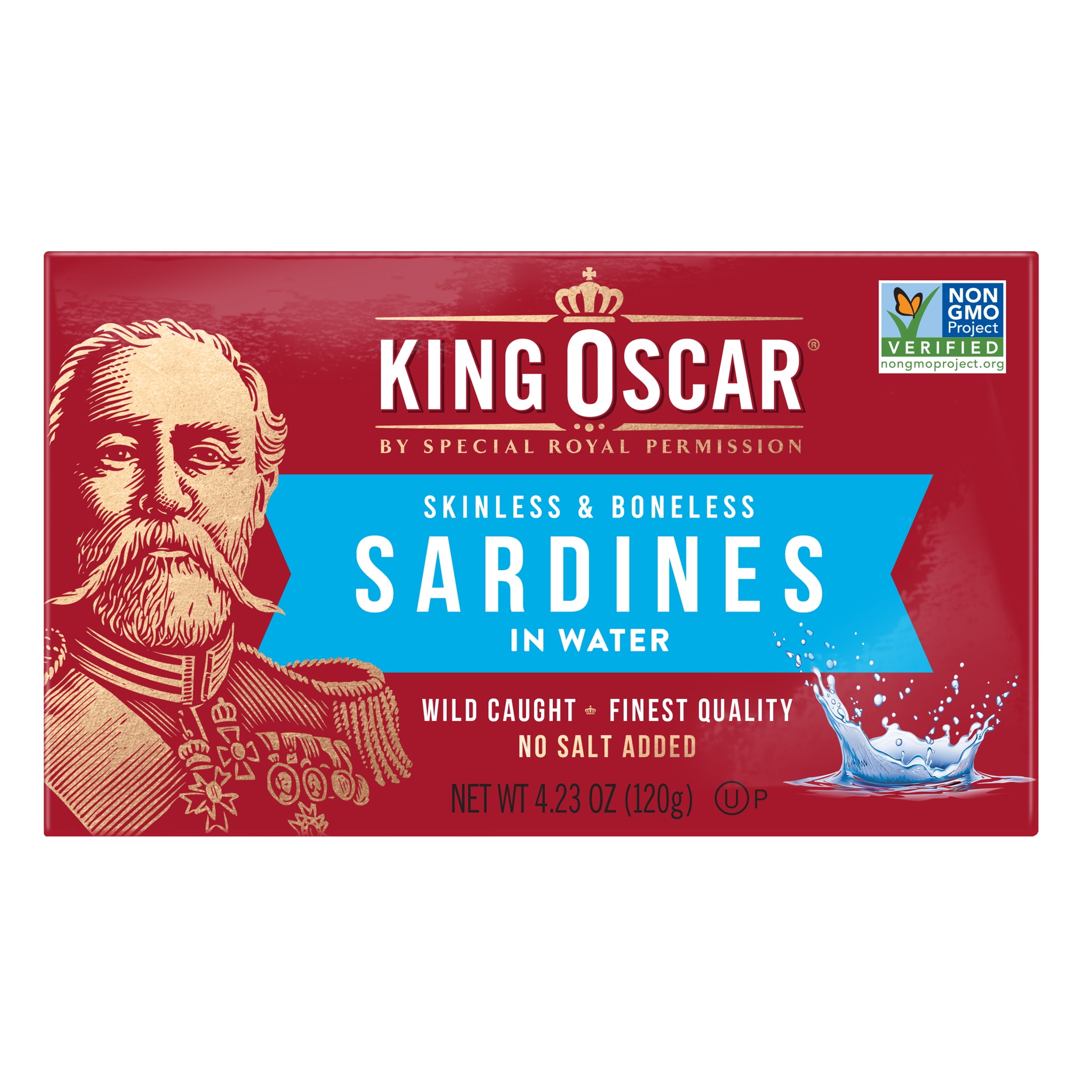 King Oscar Wild Caught Skinless & Boneless Sardines in Water, Low Sodium 4.23 oz