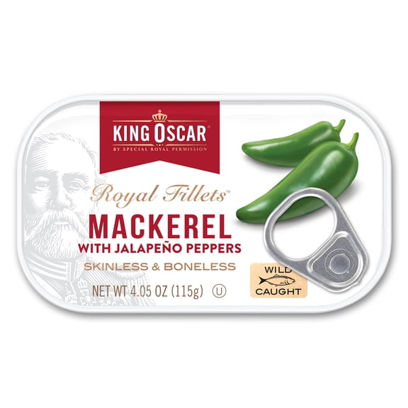 King Oscar Wild Caught Mackerel in Olive Oil with JalapeƱo Peppers 4.05 oz
