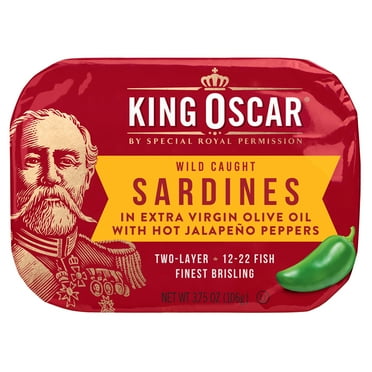 King Oscar Wild Caught Sardines in Extra Virgin Olive with Hot Jalapeño Peppers 3.75 oz