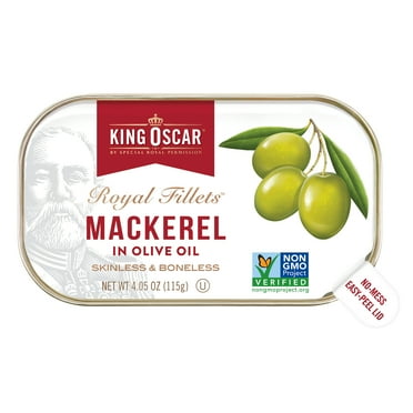 King Oscar Wild Caught Skinless & Boneless Mackerel in Olive Oil 4.05 oz