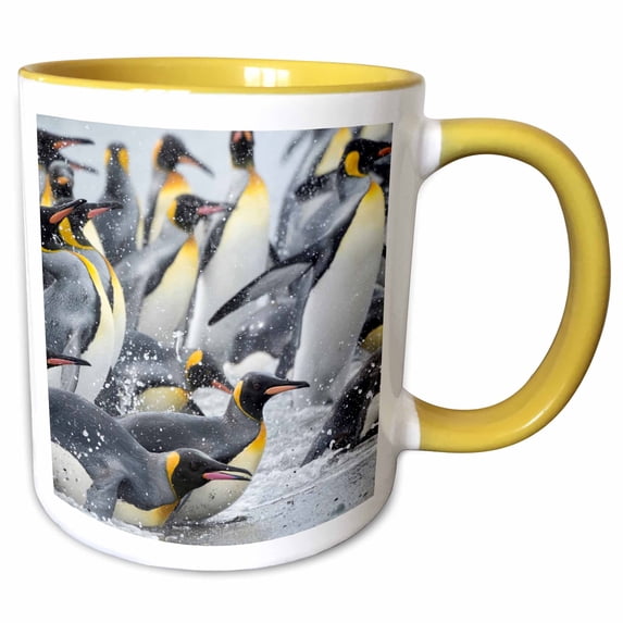 King Penguin, S Georgia, rookery on Salisbury Plain in Bay of Isles. 11oz Two-Tone Yellow Mug mug-329416-8