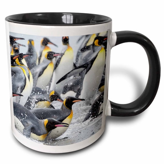 King Penguin, S Georgia, rookery on Salisbury Plain in Bay of Isles. 15oz Two-Tone Black Mug mug-329416-9