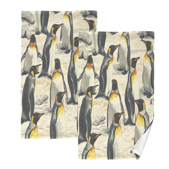 King PenguinTwo-piece Cotton Towel Set, Absorbent, Soft And Comfortable 16 x 28 in Rectangle, Printed on One Side, Versatile