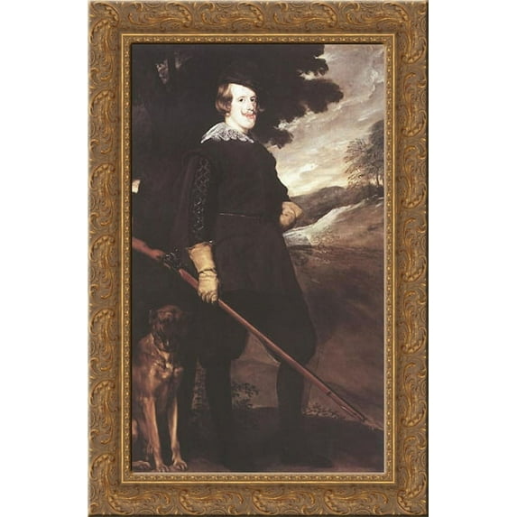 King Philip IV as a Huntsman 18x24 Gold Ornate Wood Framed Canvas Art by Velazquez, Diego Rodriguez de Silva