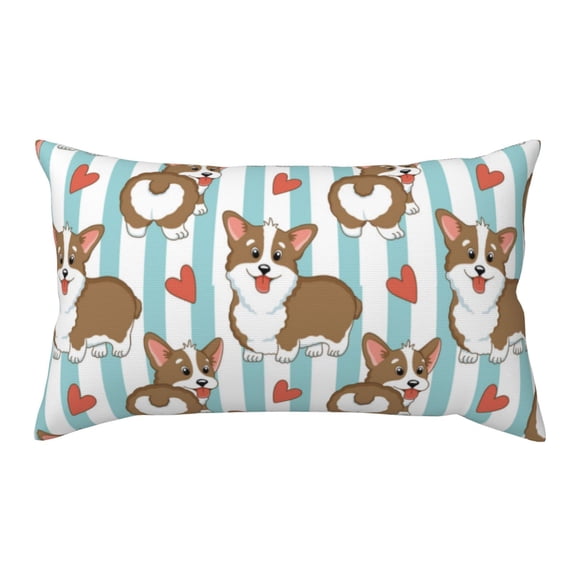 King Pillow Cases Standard Size - Blue Striped Cute Corgi Dog Love Soft Envelope Closure Microfiber Block Print Pillow Cover, Wrinkle Stain Resistant Travel Pillow Covers Standard Size 20x36in