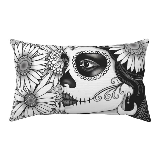 King Pillow Cases Standard Size Floral Sugar Skull Portrait 20x36in
