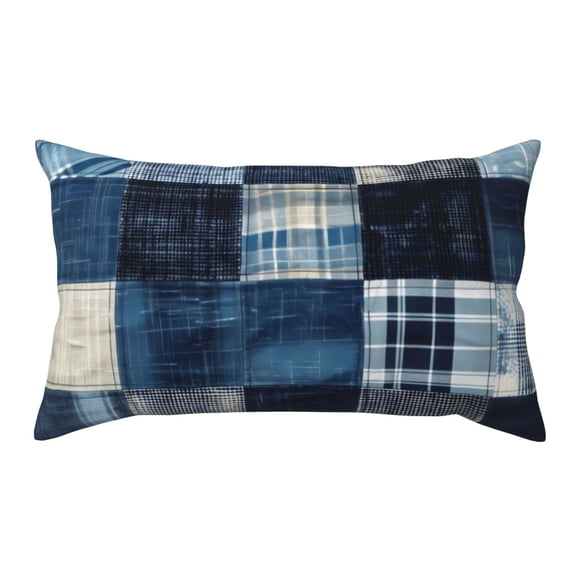 King Pillow Cases Standard Size - Indigo Patchwork Quilt Soft Envelope Closure Microfiber Block Print Pillow Cover, Wrinkle Stain Resistant Travel Pillow Covers Standard Size 20x36in