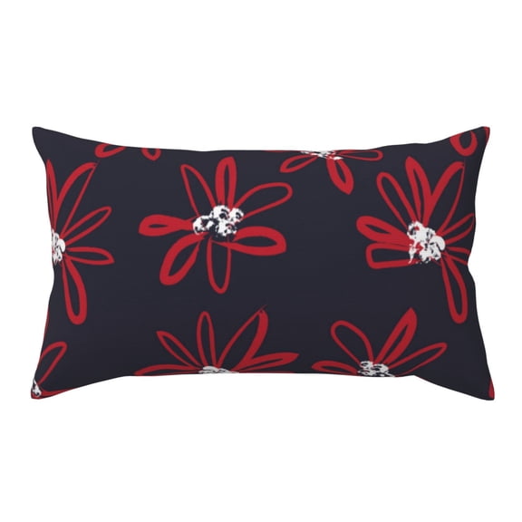 King Pillow Cases Standard Size - Red Navy Floral Soft Envelope Closure Microfiber Block Print Pillow Cover, Wrinkle Stain Resistant Travel Pillow Covers Standard Size 20x36in