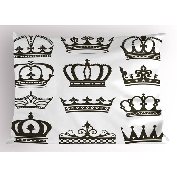 King Pillow Sham Symbol of Royalty Crowns Tiaras for Reign Noble Queen Prince Princess Cartoon Image, Decorative Standard King Size Printed Pillowcase, 36 X 20 Inches, Dark Brown, by Ambesonne