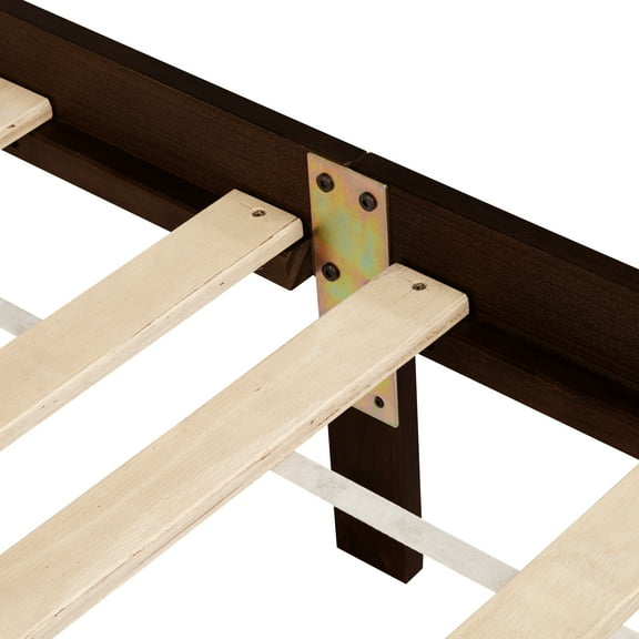 King Pine Wood Bed with Rattan Headboard & Footboard, Espresso - Enhanced Platform, Under-Bed Storage, Solid Wood Frame, Vintage Style for Bedroom