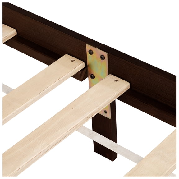 King Pine Wooden Bed with Rattan Headboard and Footboard, Enhanced Bed Platform, Espresso