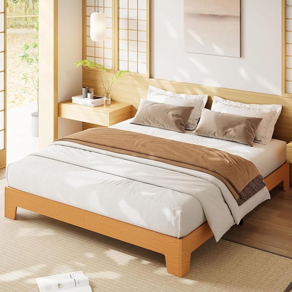 King Platform Bed Frame No Box Spring and Noise-Free Wood Slats Bedroom