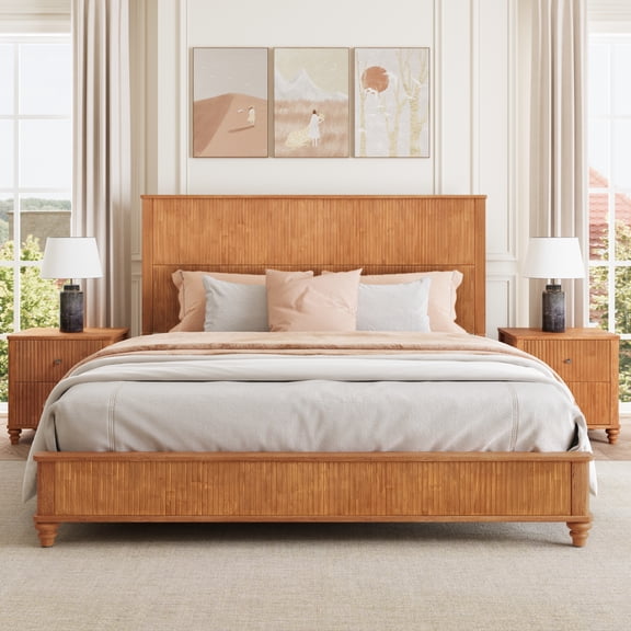 King Platform Bed Frame with Headboard, Memory Foam, for Bedroom, Recommended mattress height 8-12
