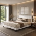 thumbnail image 1 of King Platform Bed Frame with Wingback Headboard, Wood Slat Support, Noise-Free, No Box Spring Needed, 850 lbs, White, 1 of 10