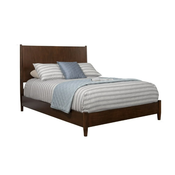 King Platform Bed with Panel Headboard, Walnut Brown